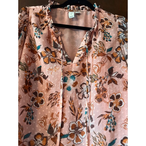 Joie Peach Floral Ruffle Neck Tie Blouse M/M - Picture 3 of 11